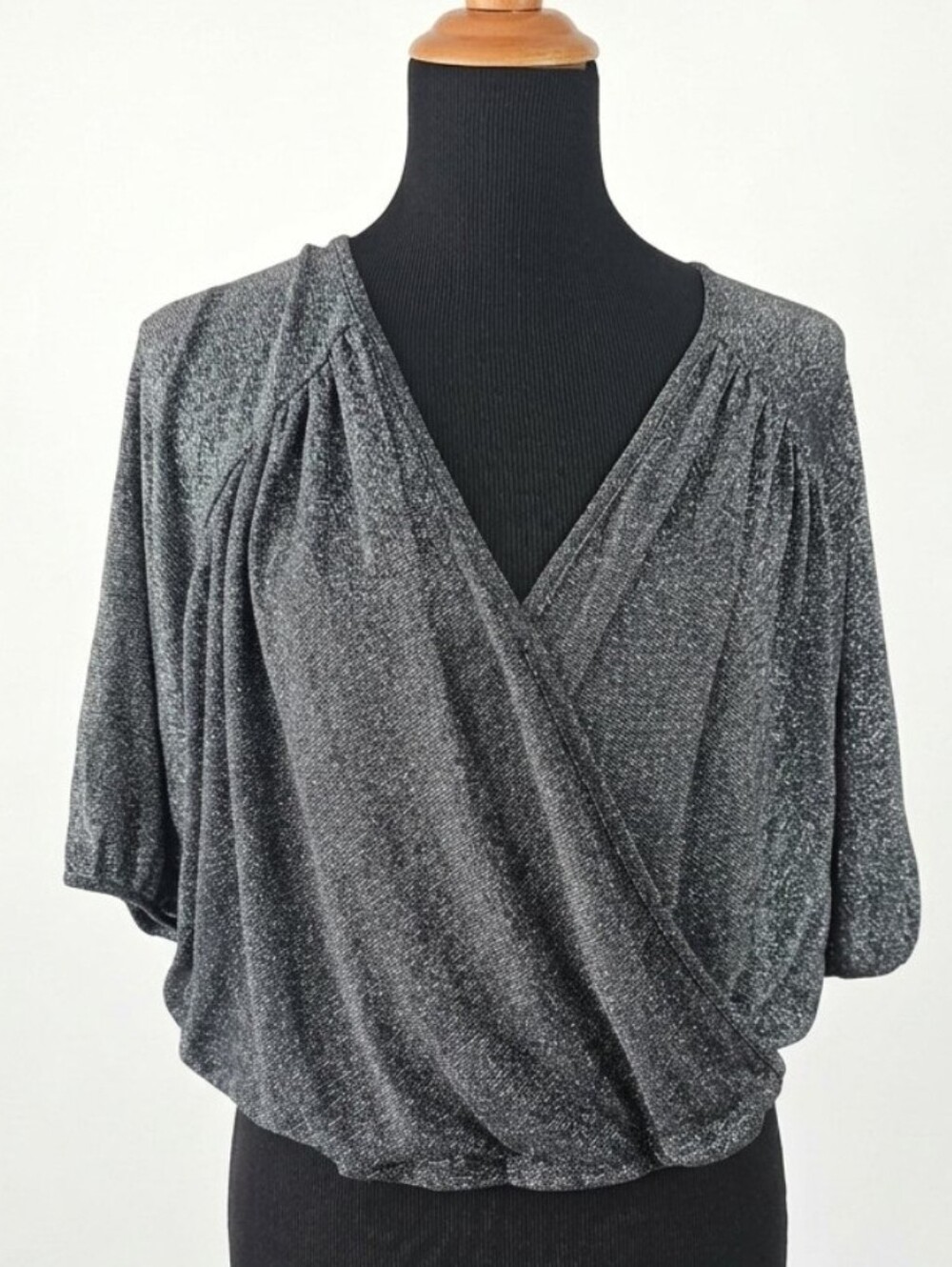 Romeo & Juliet Couture Silver Metallic Shimmer Surplice Wrap Top Size S